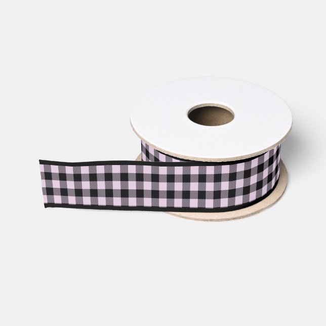 Traditioneller Pink Black Buffalo Lumberjack Karo Ripsband (Spule)