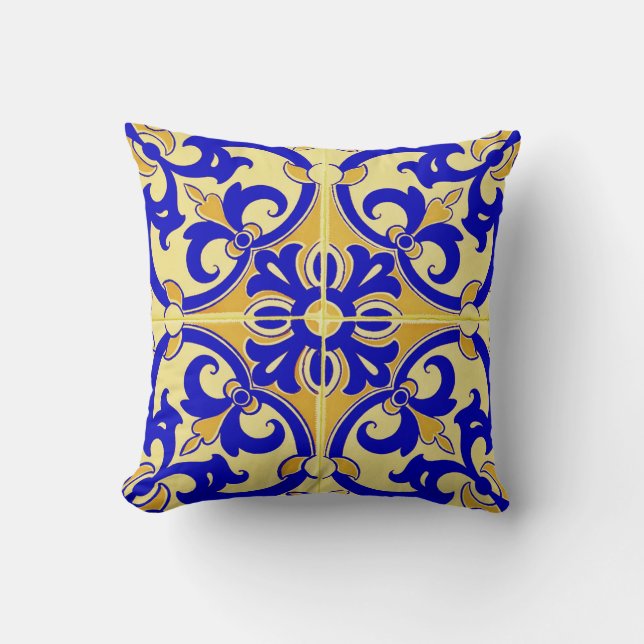 Traditioneller portugiesischer Azulejo Tile| gelb  Kissen (Vorderseite)