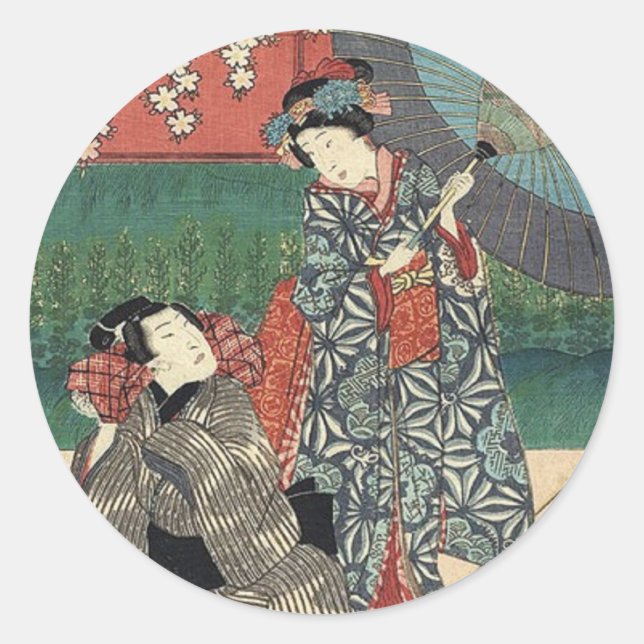 traditioneller Regenschirm Kimono japanese geisha Runder Aufkleber (Vorderseite)