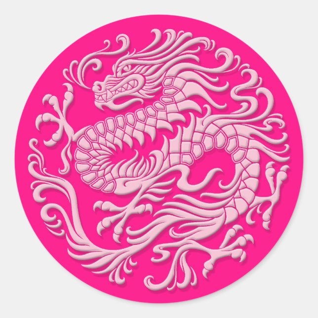 Traditioneller rosa chinesischer Drachenzirkel Runder Aufkleber (Vorderseite)