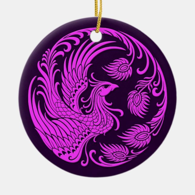 Traditioneller rosa und lila Phoenix-Kreis Keramik Ornament (Vorne)