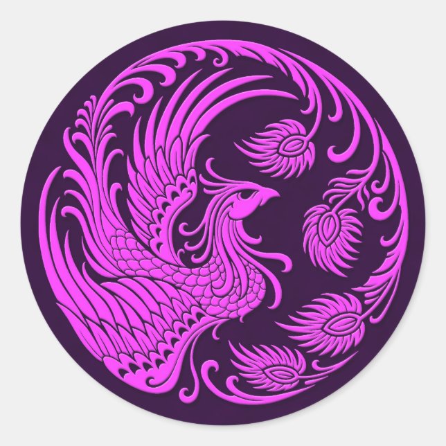 Traditioneller rosa und Lila Phönix-Kreis Runder Aufkleber (Vorderseite)