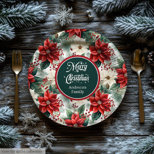 Traditioneller Roter Grüner Weihnachtsflorales Pap Pappteller