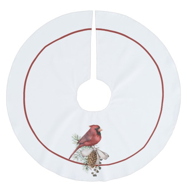 Traditioneller Roter Kardinal, frohe Weihnachten Polyester Weihnachtsbaumdecke (Vorderseite)