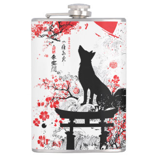 Traditioneller roter schwarzer japanischer Kitsune Flachmann
