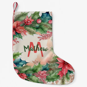Traditioneller Roter und Grüner Weihnachtskranz Kleiner Weihnachtsstrumpf