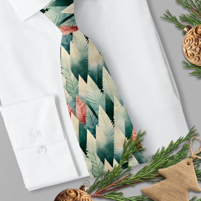 Traditioneller Rotgrüner Wasserfarbenfroher Weihna Krawatte (Traditional Red and Green Watercolor Christmas Tree Necktie)