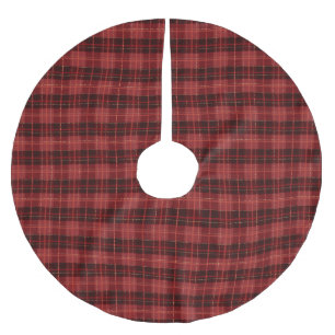Traditioneller Rotwein - kariertes Tartan-Muster Polyester Weihnachtsbaumdecke