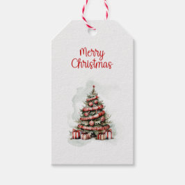 Traditioneller Rotweiße Wasserfarbe Weihnachtsbaum Geschenkanhänger
