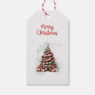 Traditioneller Rotweiße Wasserfarbe Weihnachtsbaum Geschenkanhänger