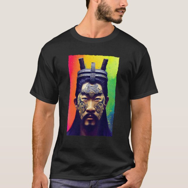 Traditioneller Samurai Warrior mit moderner Drehun T-Shirt (Vorderseite)