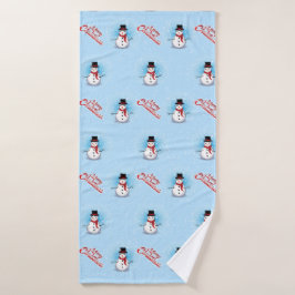 Traditioneller Schneemann mit frohen Weihnachten a Badehandtuch