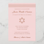 Traditioneller Streifen Bat Mitzvah Star der David Folieneinladung<br><div class="desc">Die Goldfolie ist hier; Sie können aus Goldfolie,  Rose oder Silberfolie wählen. Die Hintergrundfarbe ist anpassbar. Fügen Sie auf Wunsch auch ein Foto zur Rückseite hinzu. Wenn Sie Text aus der Folienschicht entfernen möchten,  geben Sie den Editor ein und schneiden diese Ebenen auf die Vorderseite.</div>