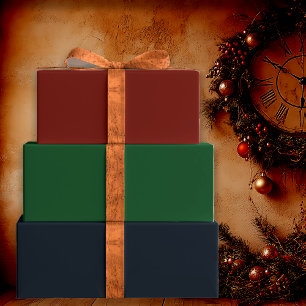 Traditioneller Urlaub Solids Rot, Blau und Grün Geschenkpapier Set