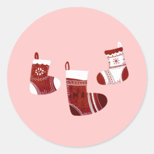 Traditioneller Weihnachten Niedlich Retro-Stil Str Runder Aufkleber