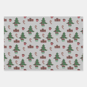 Traditioneller Weihnachtsbaum, Candy Cane Design G Geschenkpapier Set