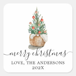 Traditioneller Weihnachtsbaum Frohe Weihnachtsaufk Quadratischer Aufkleber