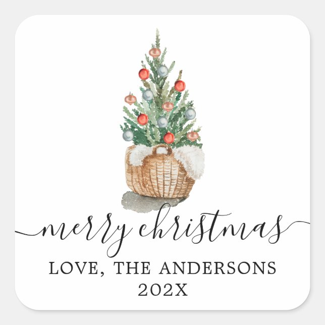 Traditioneller Weihnachtsbaum Frohe Weihnachtsaufk Quadratischer Aufkleber (Vorderseite)