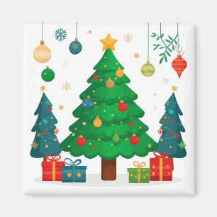 Traditioneller Weihnachtsbaum mit farbenfrohen Orn Magnet