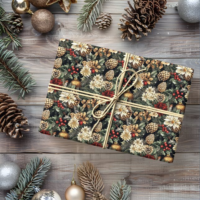 Traditioneller Weihnachtsfest Pine Floral Holiday Geschenkpapier (Von Creator hochgeladen)