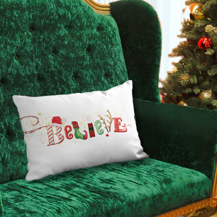 Traditioneller Weihnachtsgeist BELIEVE Typografie Lendenkissen