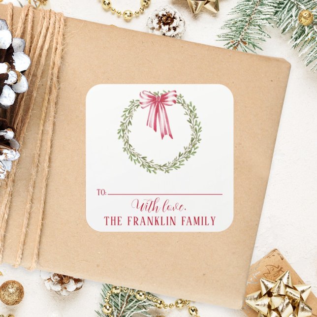 Traditioneller Weihnachtskranz in Wasserfarbe nach Quadratischer Aufkleber (Von Creator hochgeladen)