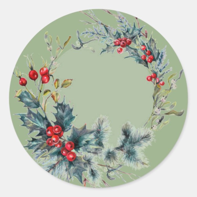 Traditioneller Weihnachtskranz Runder Aufkleber (Vorderseite)
