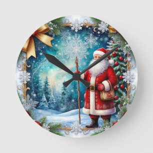 Traditioneller Weihnachtsmann im Winter Wonderland Runde Wanduhr