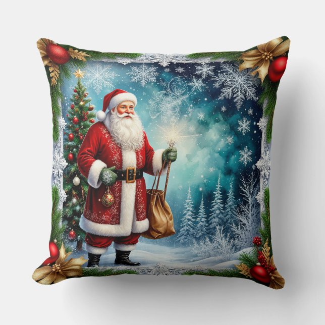 Traditioneller Weihnachtsmann im Winter Wunderland Kissen (Vorderseite)