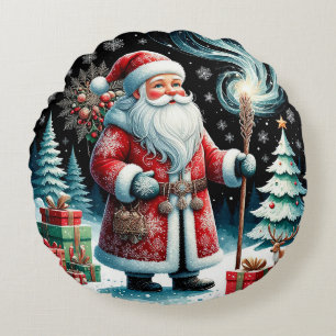 Traditioneller Weihnachtsmann in einer festlichen  Rundes Kissen