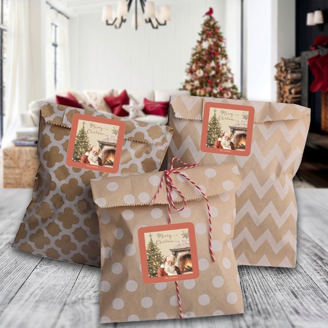 Traditioneller Weihnachtsmann-Individuelle Name Quadratischer Aufkleber (Von Creator hochgeladen)