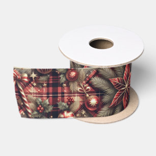 Traditioneller Weihnachtsurlaub Kariert Rot Satinband