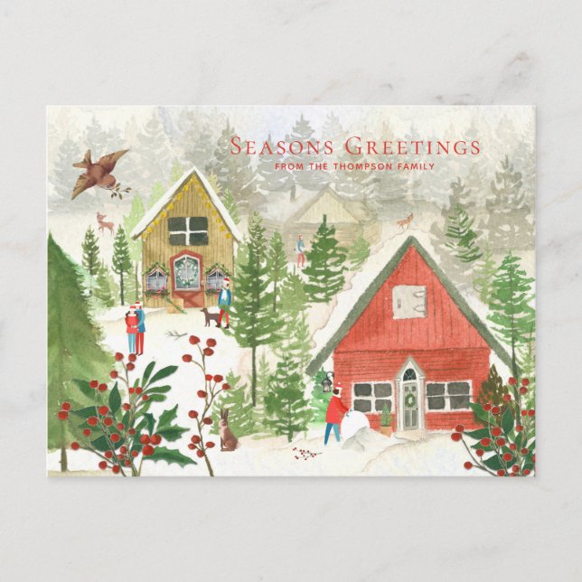 Traditioneller Weihnachtswaldmalereiurlaub Postkarte (Vorderseite)