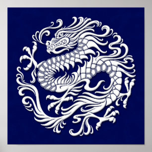 Traditioneller weißer und blauer chinesischer poster