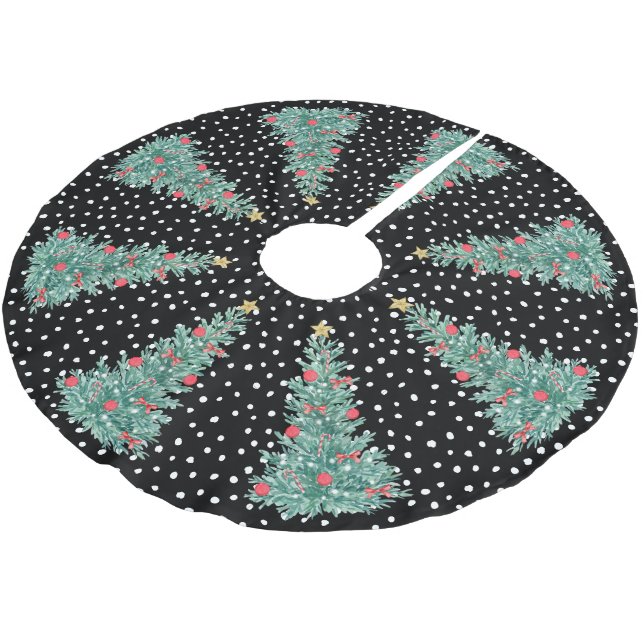 Traditioneller Winterschnee Schwarzer Weihnachtsba Polyester Weihnachtsbaumdecke (Schrägansicht)