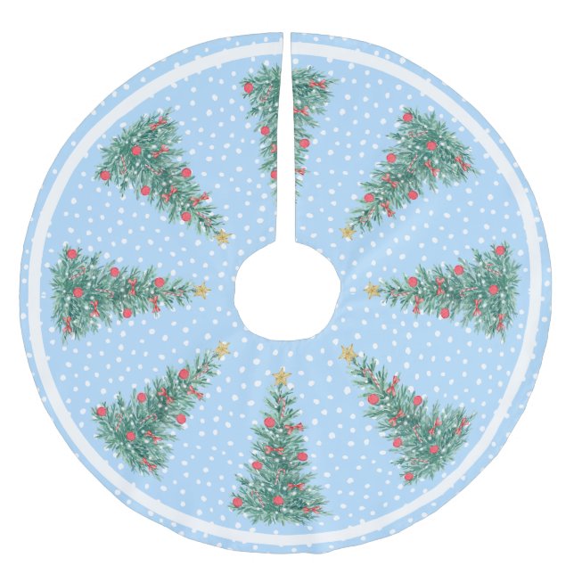 Traditioneller Winterschneeblauer Weihnachtsbaum Polyester Weihnachtsbaumdecke (Vorderseite)