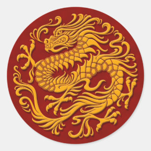 Traditioneller Zirkel des gelben und roten chinesi Runder Aufkleber
