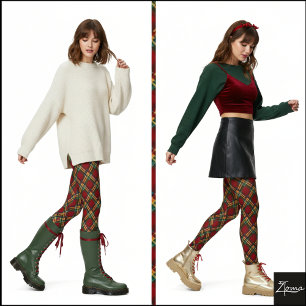 Traditionelles Argyle-Karomuster Rot Grün Tartan Leggings