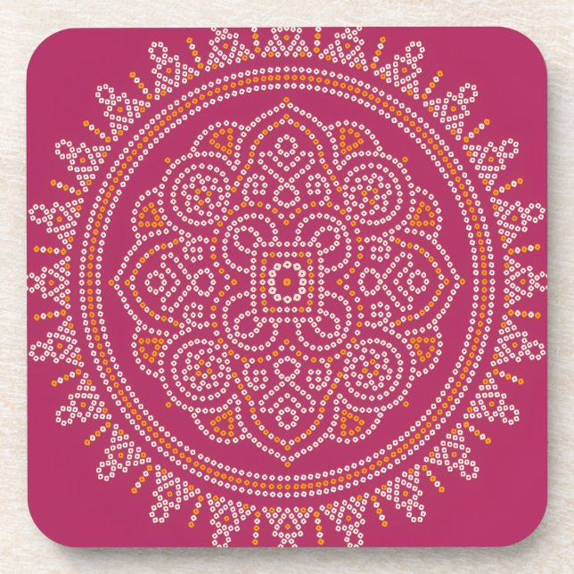 Traditionelles Bandhani-Mandala Getränkeuntersetzer (Vorderseite)