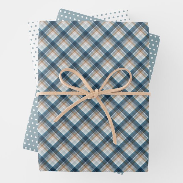 Traditionelles Beige Tan Taupe Brown Aquamarin Bla Geschenkpapier Set (Beispiel)
