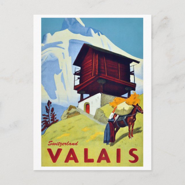 Traditionelles Berghaus im Wallis, Schweiz Postkarte (Vorderseite)