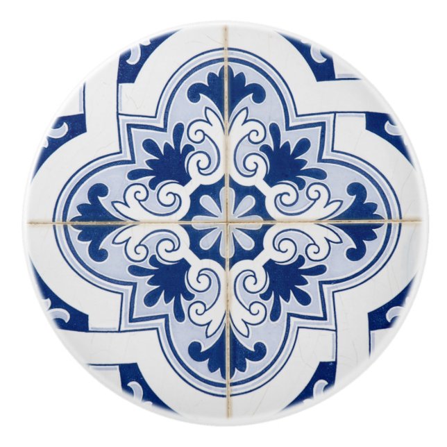 Traditionelles Blau und Weiß Keramikknauf (Vorderseite)