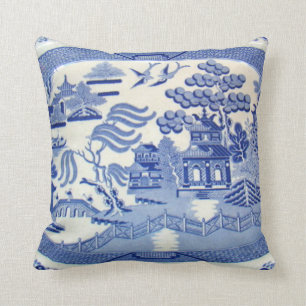 Traditionelles blaues Weide-China-Kissen des 19. Kissen