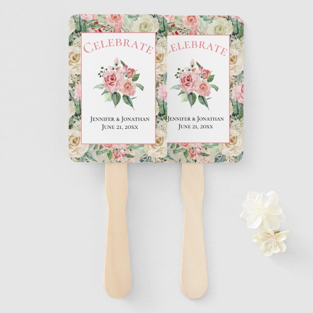 Traditionelles Blumenmuster in Pink & Tan Hochzeit Fächer (Vorne und Hinten)