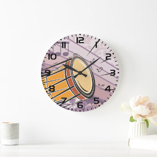 Traditionelles Bongotrommel mit Musiknoten Große Wanduhr