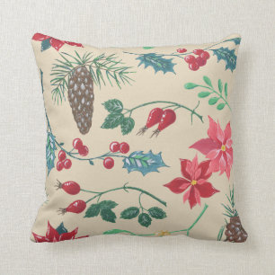 Traditionelles botanisches Weihnachten (beige) Kissen