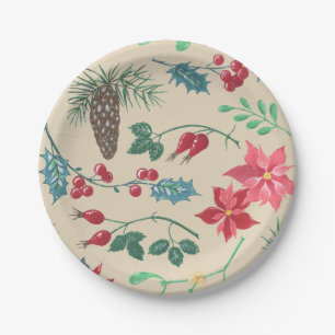 Traditionelles Botanisches Weihnachten (beige) Pappteller