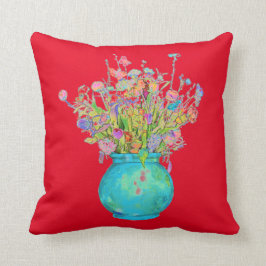 Traditionelles Bouquet Turquoise Vase auf Rot Kissen