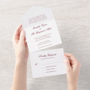 Traditionelles Burgund-Formal Elegante Hochzeit All In One Einladung