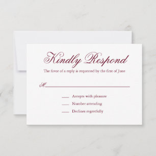 Traditionelles Burgund-Formal Elegante Hochzeit RSVP Karte